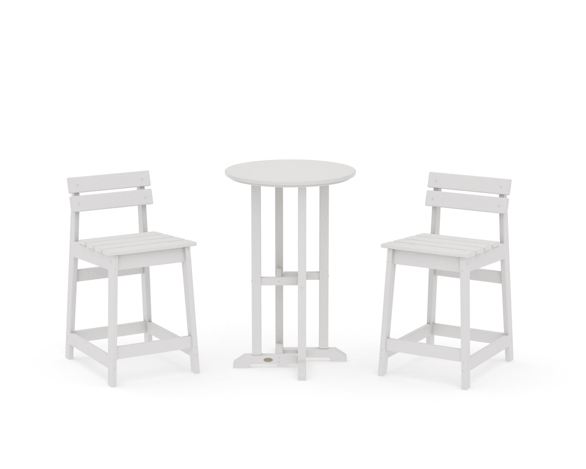POLYWOOD Modern Studio Plaza Lowback 3-Piece Bistro Counter Set in Vintage White