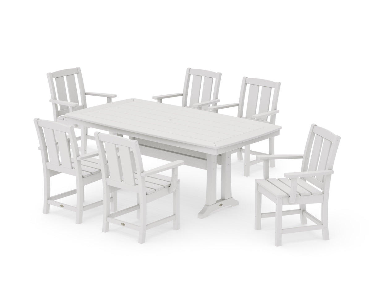 POLYWOOD Mission Arm Chair 7-Piece Dining Set with Trestle Legs in Vintage White