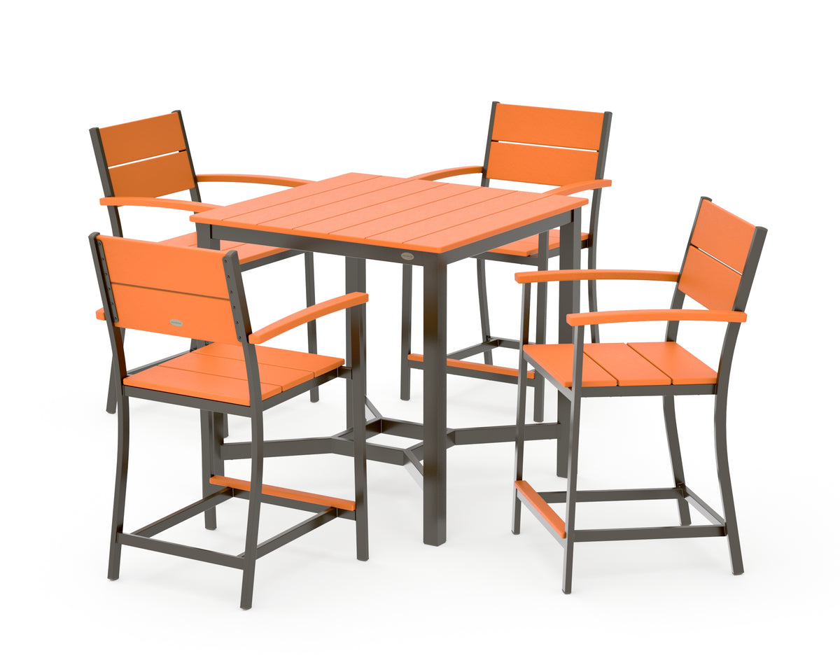 POLYWOOD Main Street 5-Piece Counter Set in Bronze / Tangerine