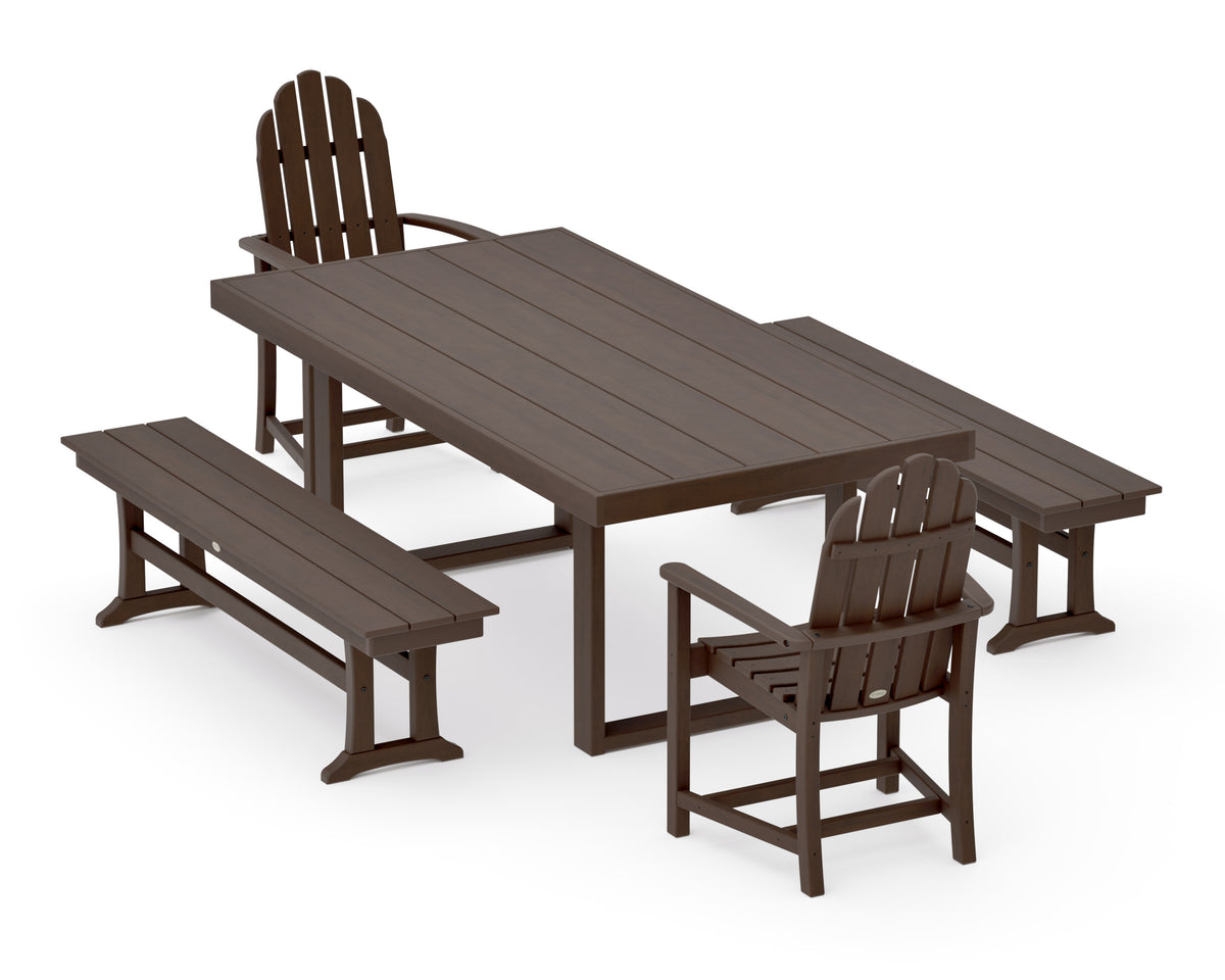 POLYWOOD Classic Adirondack 5-Piece Dining Set with Benches - 39" x 78" Table in Kona