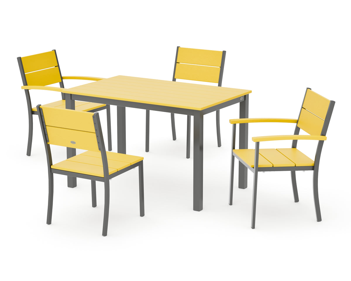 POLYWOOD Main Street 5-Piece Dining Set with Main Street 30 x 48 Dining Table in Charcoal / Lemon