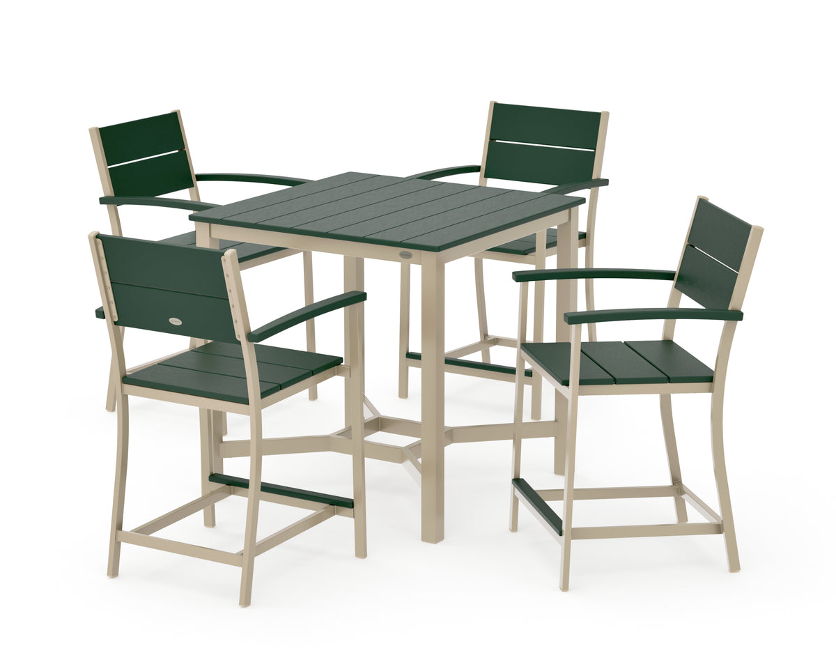 POLYWOOD Main Street 5-Piece Counter Set in Sand / Green