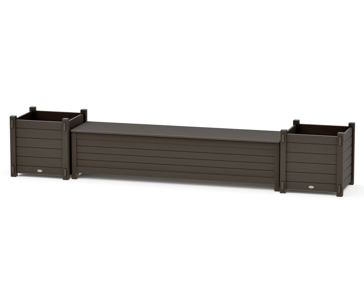POLYWOOD 72" Nautical Straight Planter Storage Bench Set - Large in Vintage Coffee