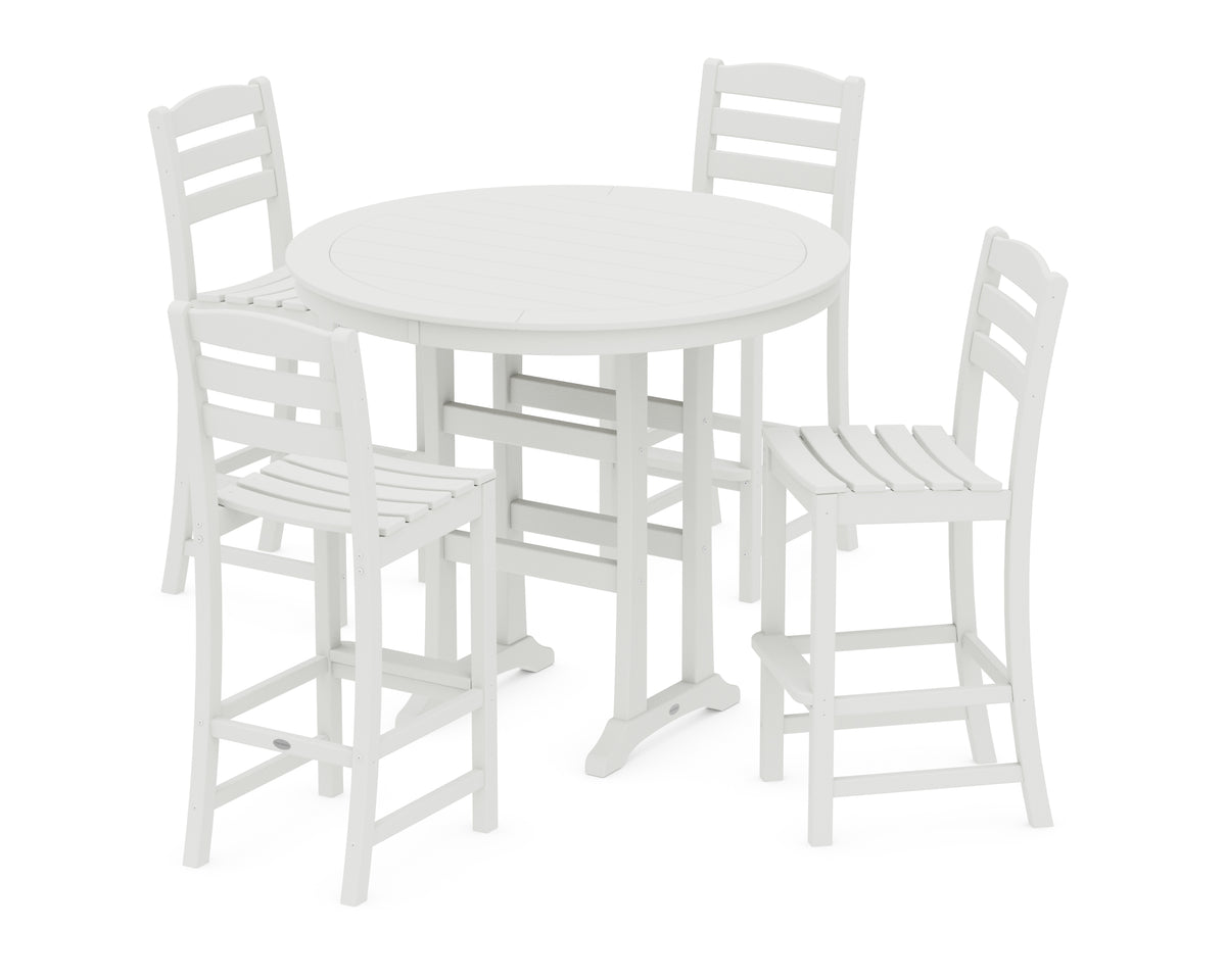 POLYWOOD La Casa Café 5-Piece Side Chair Bar Dining Set in Vintage White