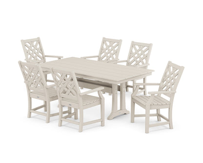 POLYWOOD Wovendale Arm Chair 7-Piece Farmhouse Dining Set with Trestle Legs in Sand
