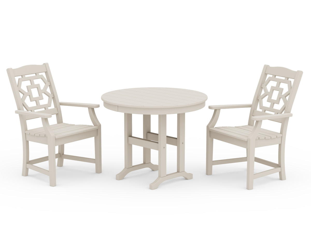 POLYWOOD Chinoiserie 3-Piece Farmhouse Dining Set in Sand