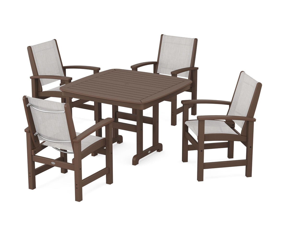 POLYWOOD Coastal 5-Piece Dining Set with Nautical 44" Dining Table in Mahogany / Parchment