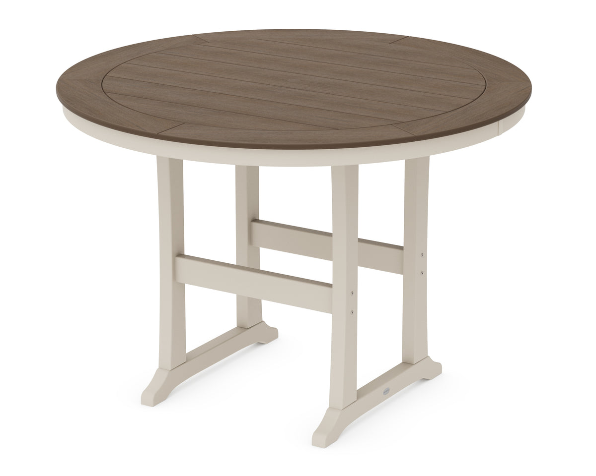 POLYWOOD Nautical Trestle 60" Round Bar Table in Sand / Kona