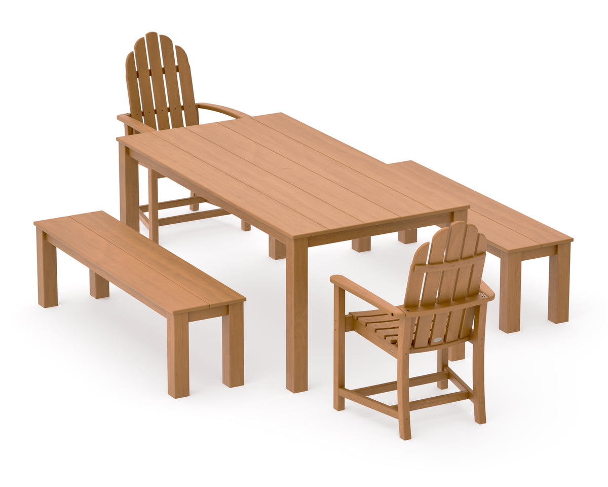 POLYWOOD Classic Adirondack 5-Piece Parsons Dining Set with Benches in Natural