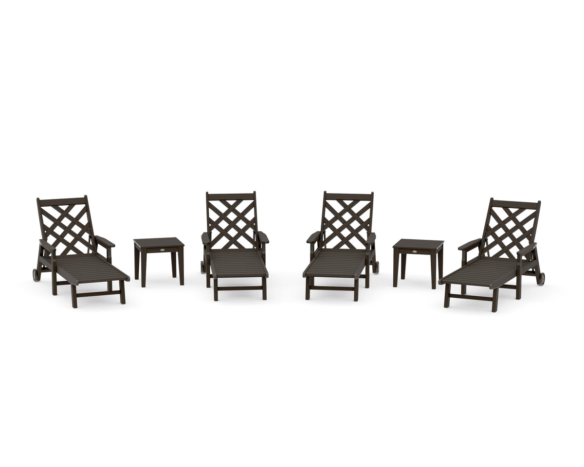POLYWOOD Wovendale 6-Piece Chaise Set with Arms and Wheels in Vintage Coffee
