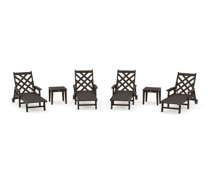 POLYWOOD Wovendale 6-Piece Chaise Set with Arms and Wheels in Vintage Coffee