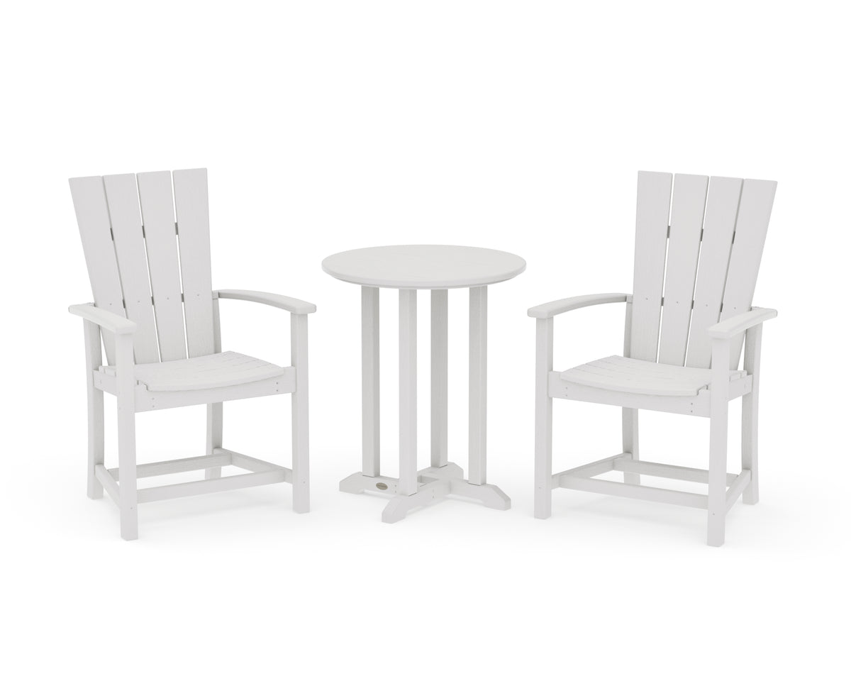 POLYWOOD Quattro 3-Piece Round Farmhouse Bistro Dining Set in Vintage White