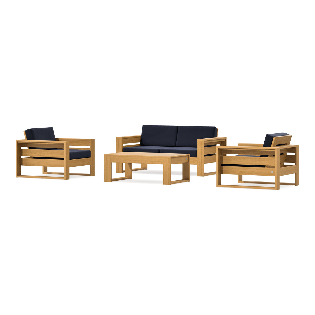 POLYWOOD PW Designer Series Latitude 4-Piece Lounge Loveseat Set in Natural / Navy