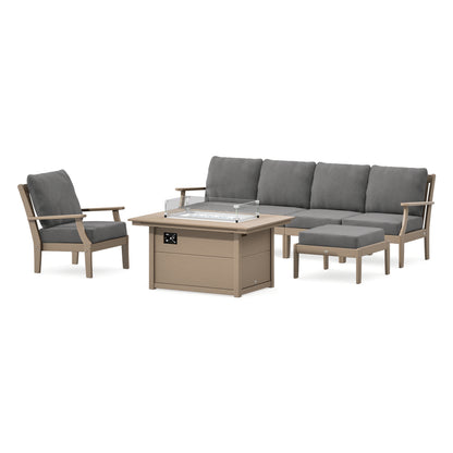 POLYWOOD Braxton Sectional Lounge and Fire Pit Set in Vintage Sahara
