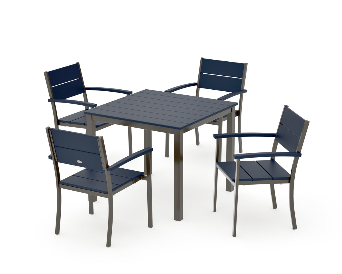 POLYWOOD Main Street 5-Piece Dining Set with Main Street 36" x 36" Dining Table in Bronze / Navy