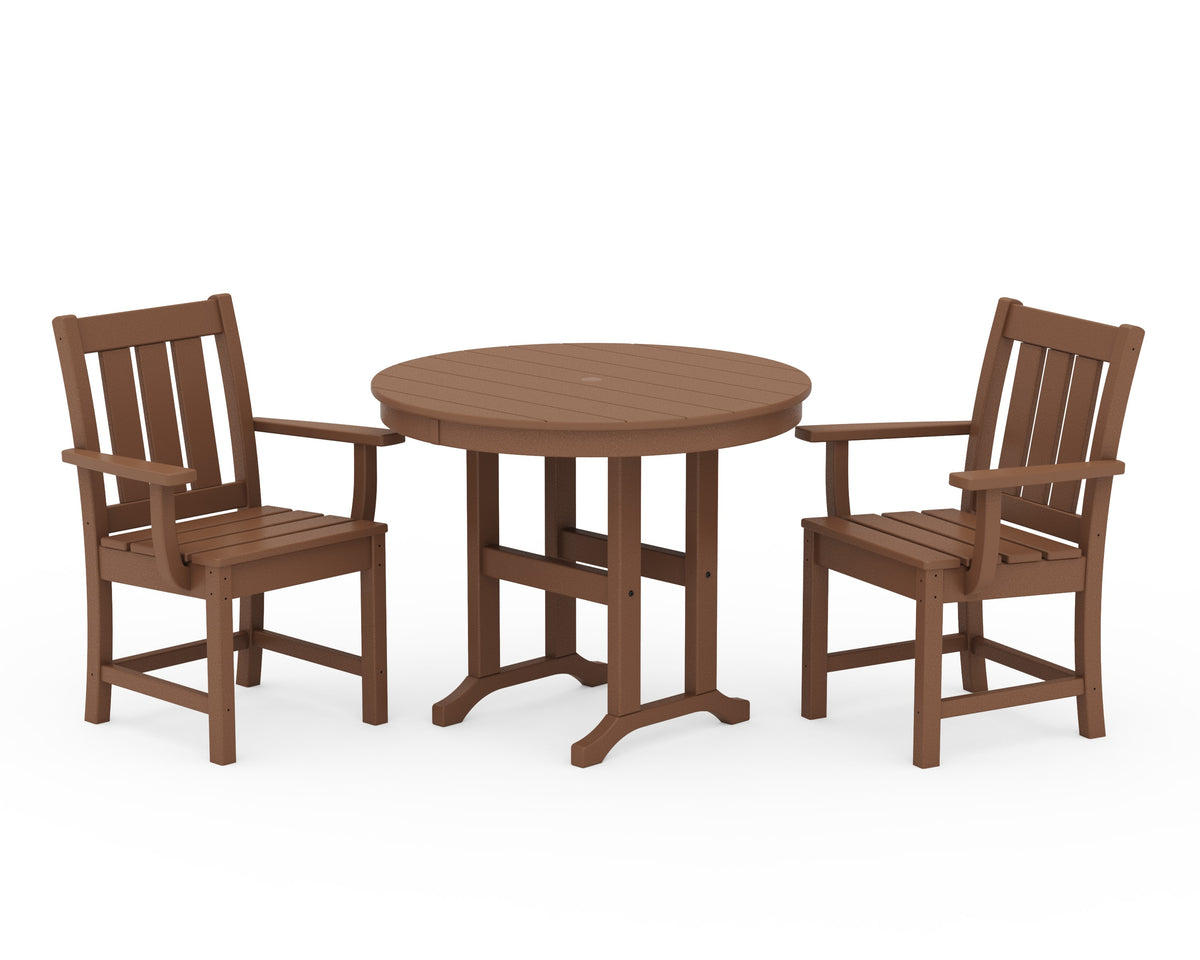 POLYWOOD Oxford 3-Piece Farmhouse Dining Set in Teak