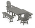POLYWOOD Vineyard Curveback Adirondack Swivel Chair 5-Piece Farmhouse Dining Set with Trestle Legs and Benches in Slate Grey