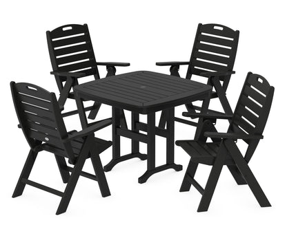 POLYWOOD Nautical Folding Highback Chair 5-Piece Dining Set in Black