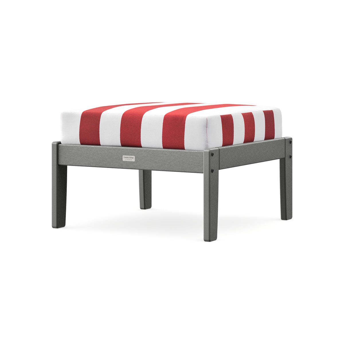 POLYWOOD Cottage Deep Seating Ottoman in Slate Grey / Cabana Stripe Crimson