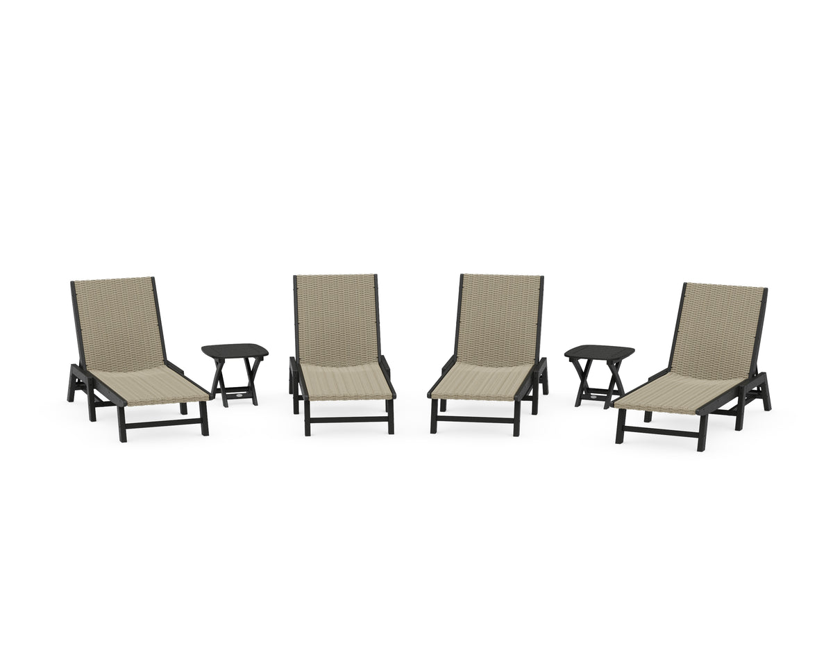 POLYWOOD 6-Piece Coastal Woven Chaise Lounge Set in Black / Dune Grass