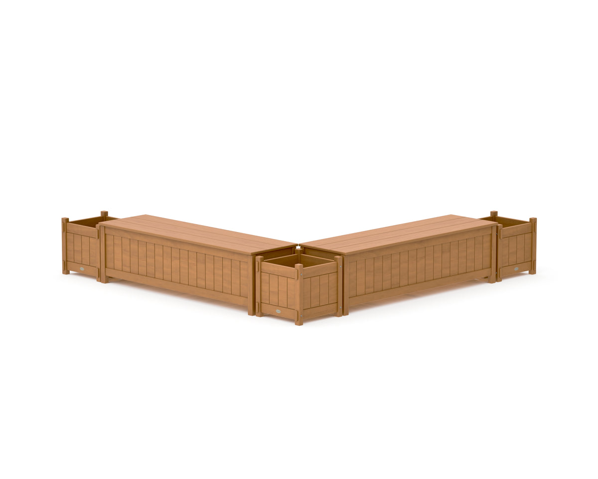 POLYWOOD 60" Vineyard L-Shaped Planter Storage Bench Corner Set in Natural