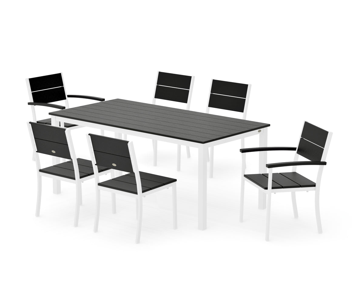 POLYWOOD Main Street 7-Piece Dining Set with Main Street 36" x 72" Dining Table in White / Black