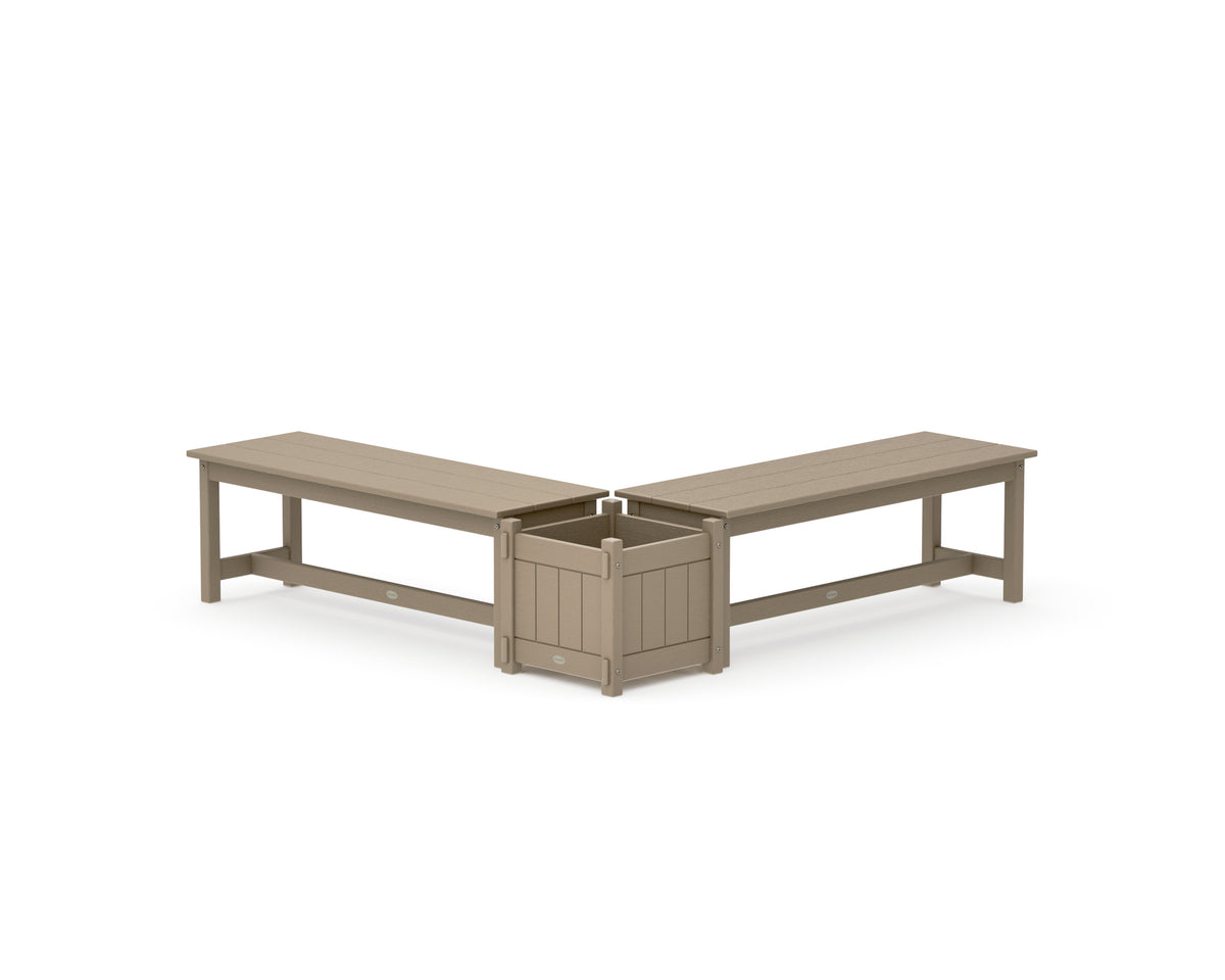 POLYWOOD 48" Vineyard L-Shaped Planter Bench Set in Vintage Sahara