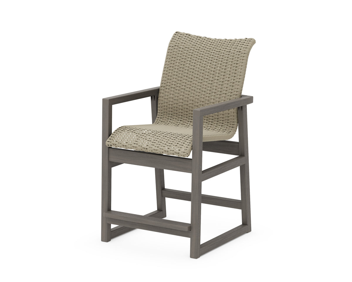 POLYWOOD EDGE Woven Counter Arm Chair in Driftwood / Dune Grass