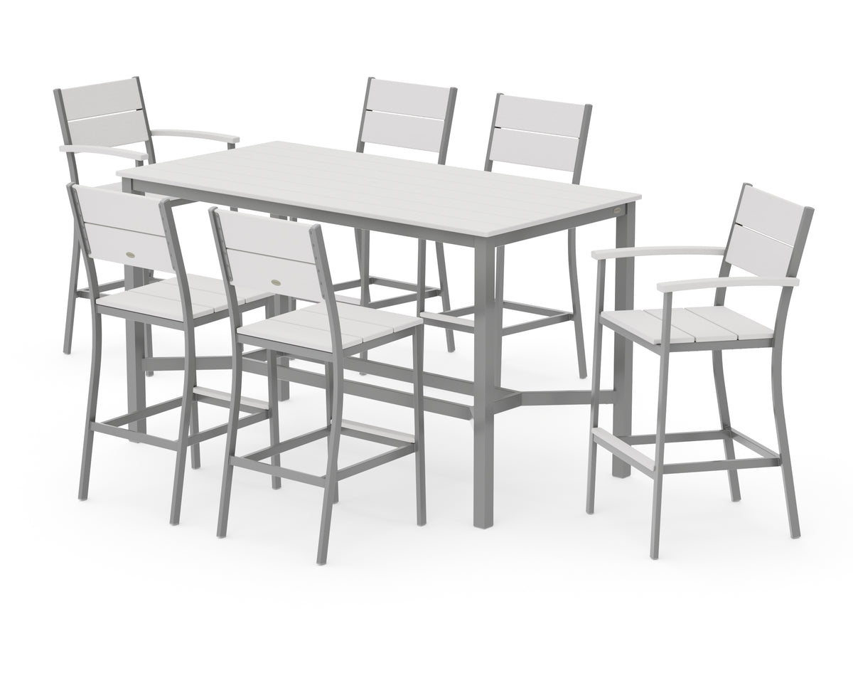 POLYWOOD Main Street 7-Piece Bar Set in Silver / Vintage White