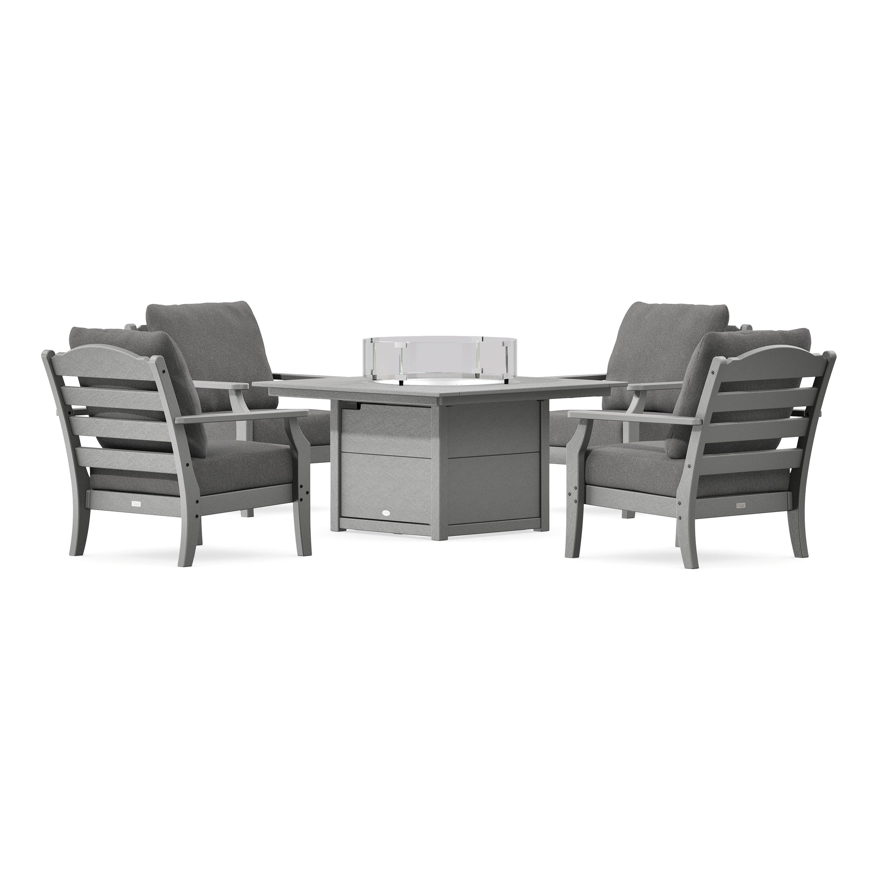 POLYWOOD Savannah 5-Piece Deep Seating Set with Fire Pit Table PWS2813 ...