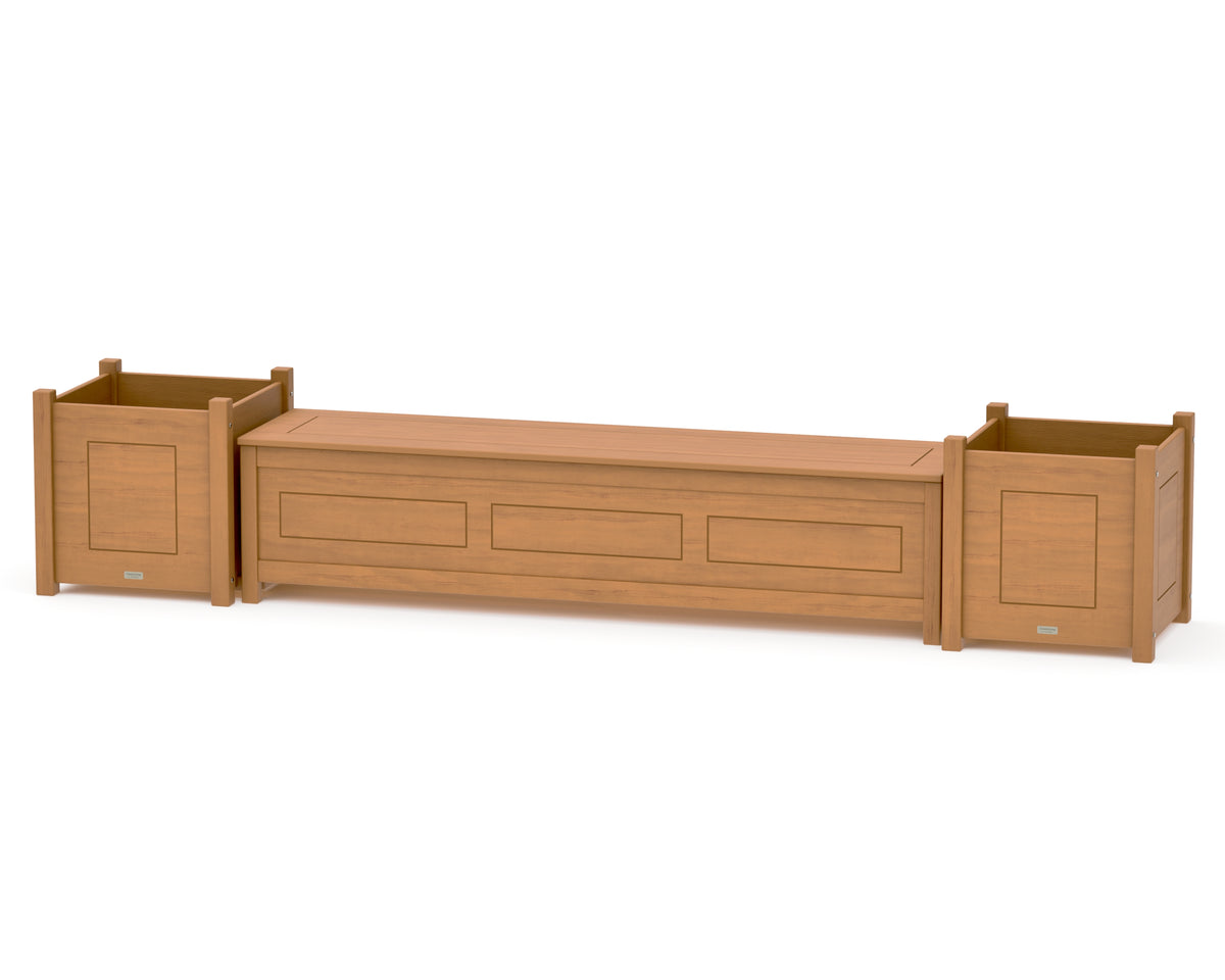POLYWOOD 72" Country Living Straight Planter Storage Bench Set - Large in Natural