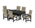 POLYWOOD Coastal Woven High-Back Arm Chair 7-Piece Farmhouse Dining Set with Trestle Legs in Black / Dune Grass