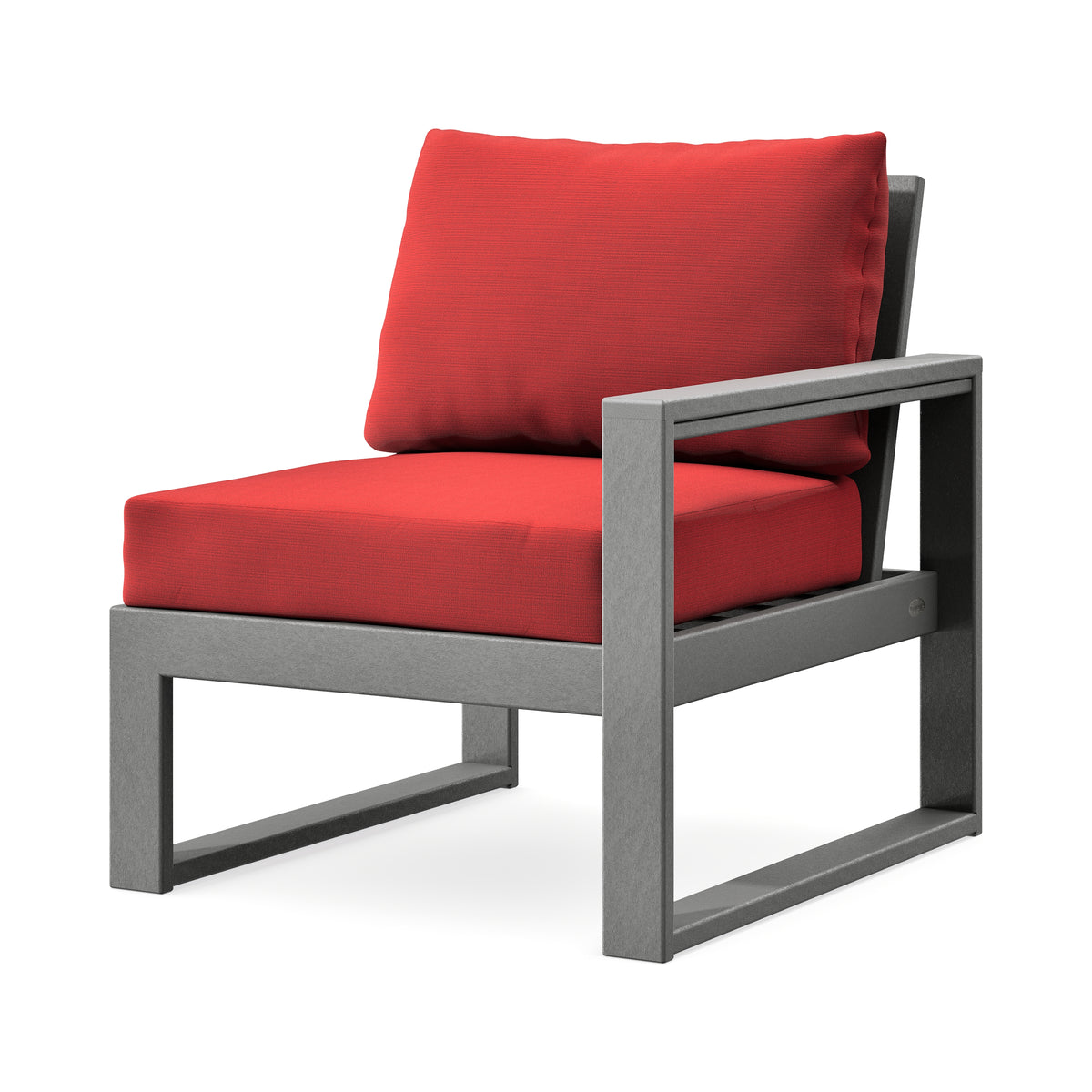 POLYWOOD EDGE Modular Right Arm Chair in Slate Grey / Crimson Linen