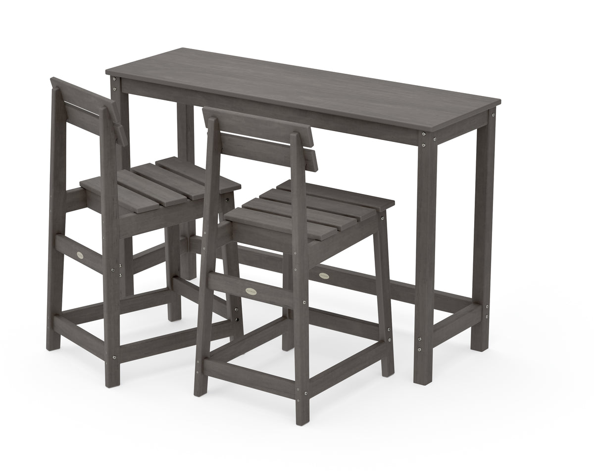 POLYWOOD Modern Studio Plaza Counter Chair 3-Piece Balcony Set in Driftwood