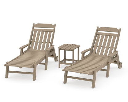 POLYWOOD Cottage 3-Piece Chaise Set with Arms and Wheels in Vintage Sahara