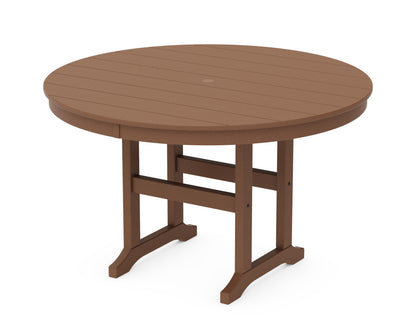 POLYWOOD 48" Round Farmhouse Dining Table in Teak