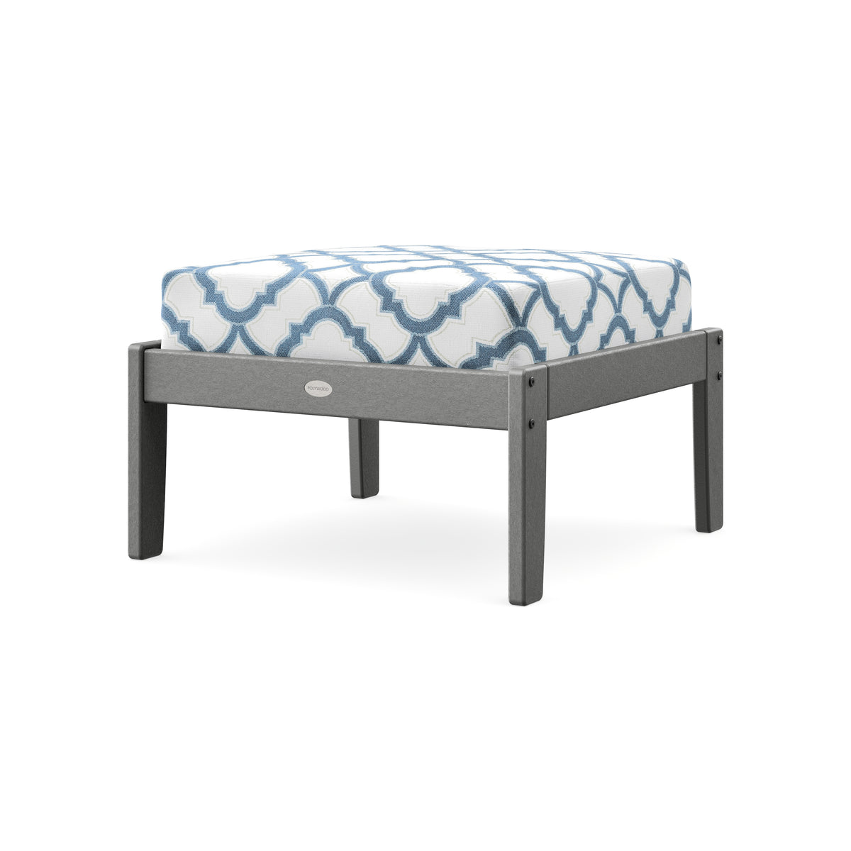 POLYWOOD Braxton Deep Seating Ottoman in Slate Grey / Trellis Sky Blue