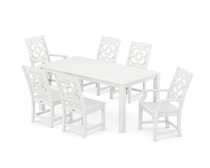 POLYWOOD Chinoiserie 7-Piece Parsons Dining Set in White