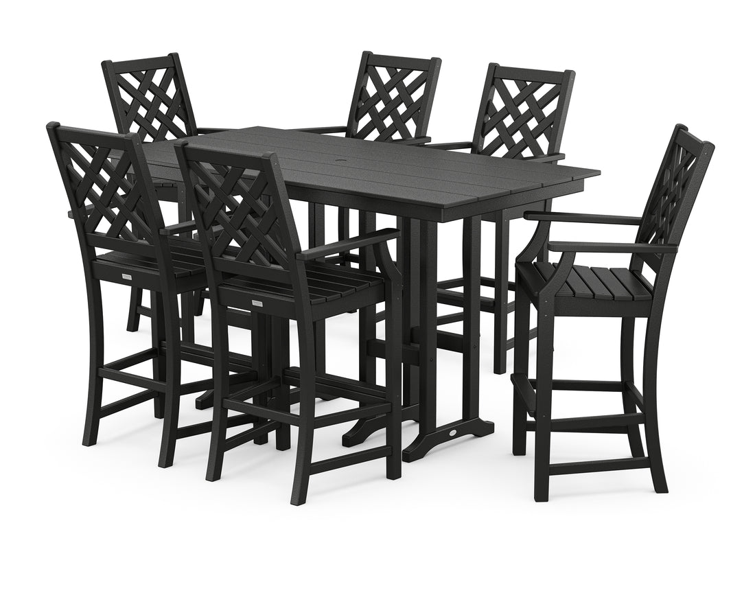 POLYWOOD Country Living Wovendale Arm Chair 7-Piece Farmhouse Bar Set in Black
