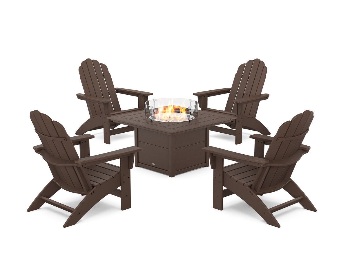 POLYWOOD 5-Piece Vineyard Grand Adirondack Conversation Set with Fire Pit Table in Mahogany