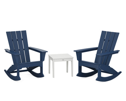 POLYWOOD Quattro 3-Piece Rocker Set in Navy / White