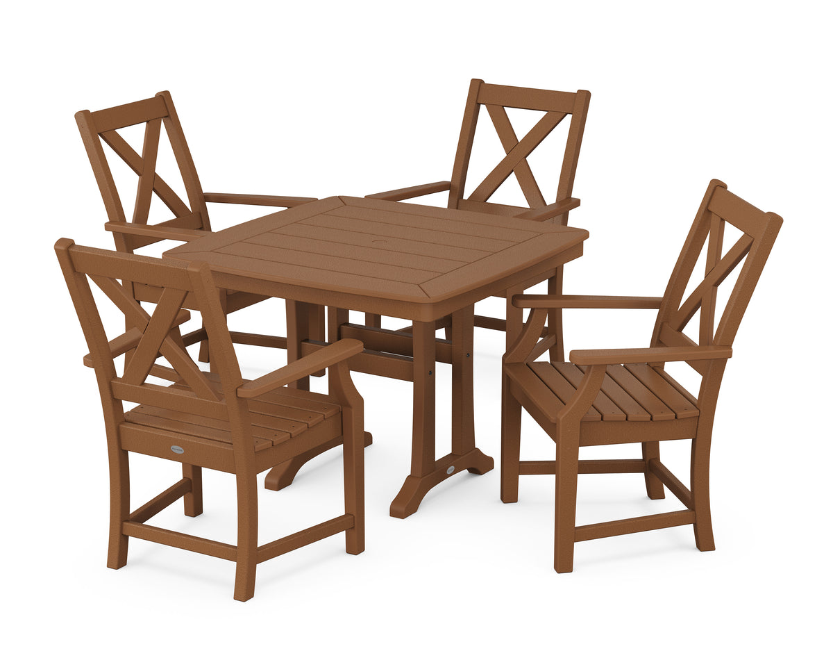 POLYWOOD Braxton 5-Piece Dining Set with Trestle Legs - 37" Table in Teak