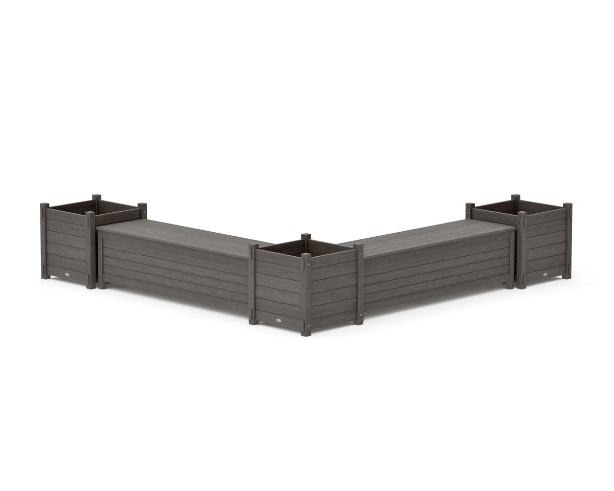 POLYWOOD 60" Nautical L-Shaped Planter Storage Bench Corner Set - Large in Driftwood