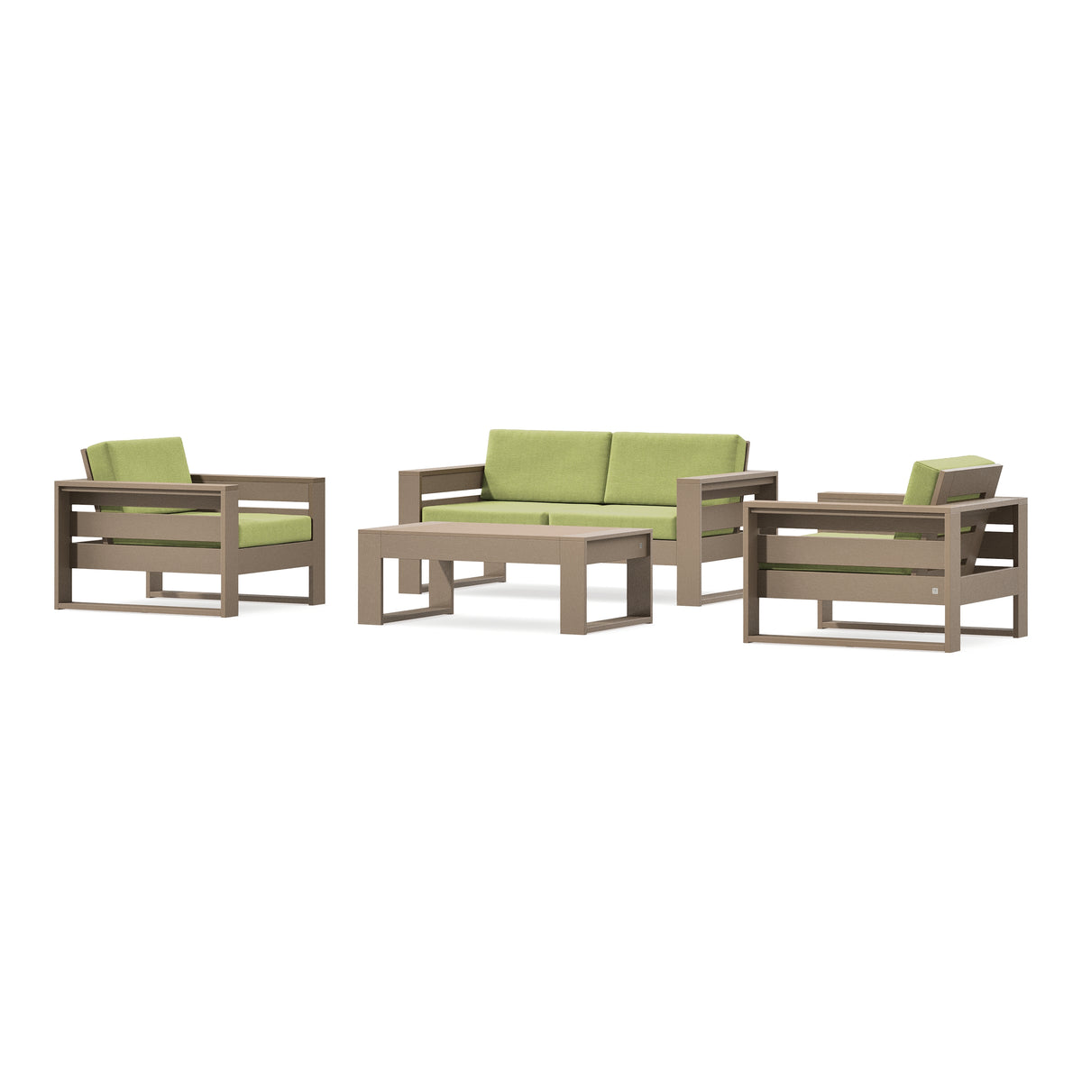 POLYWOOD PW Designer Series Latitude 4-Piece Lounge Loveseat Set in Vintage Sahara / Chartreuse Boucle