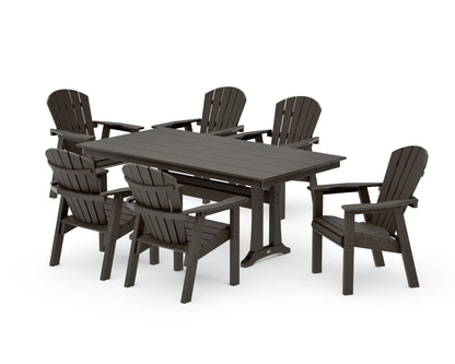 POLYWOOD Seashell 7-Piece Farmhouse Dining Set with Trestle Legs in Vintage Coffee
