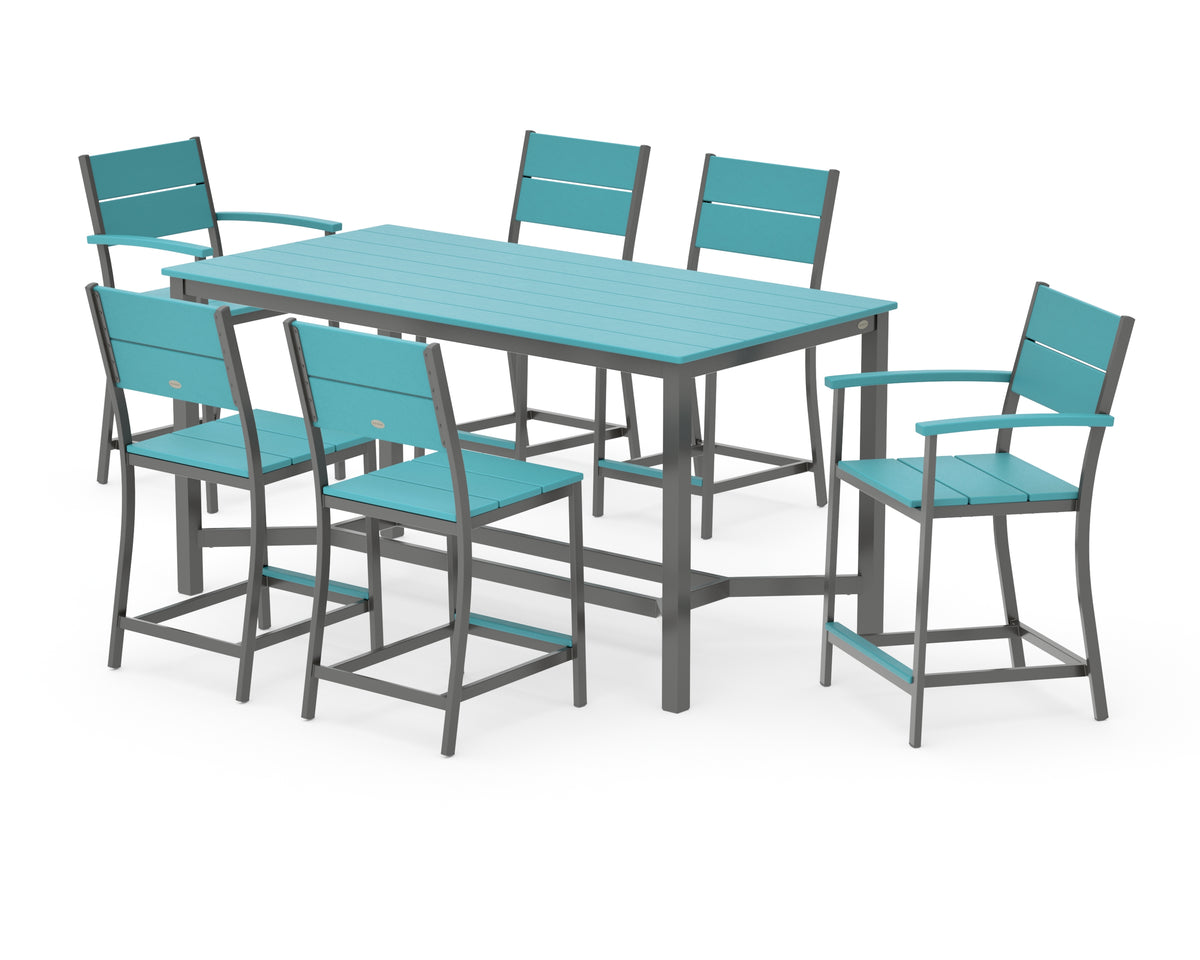 POLYWOOD Main Street 7-Piece Counter Set in Charcoal / Aruba