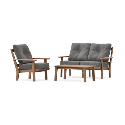 POLYWOOD Prairie 3-Piece Deep Seating Set with Loveseat in Teak