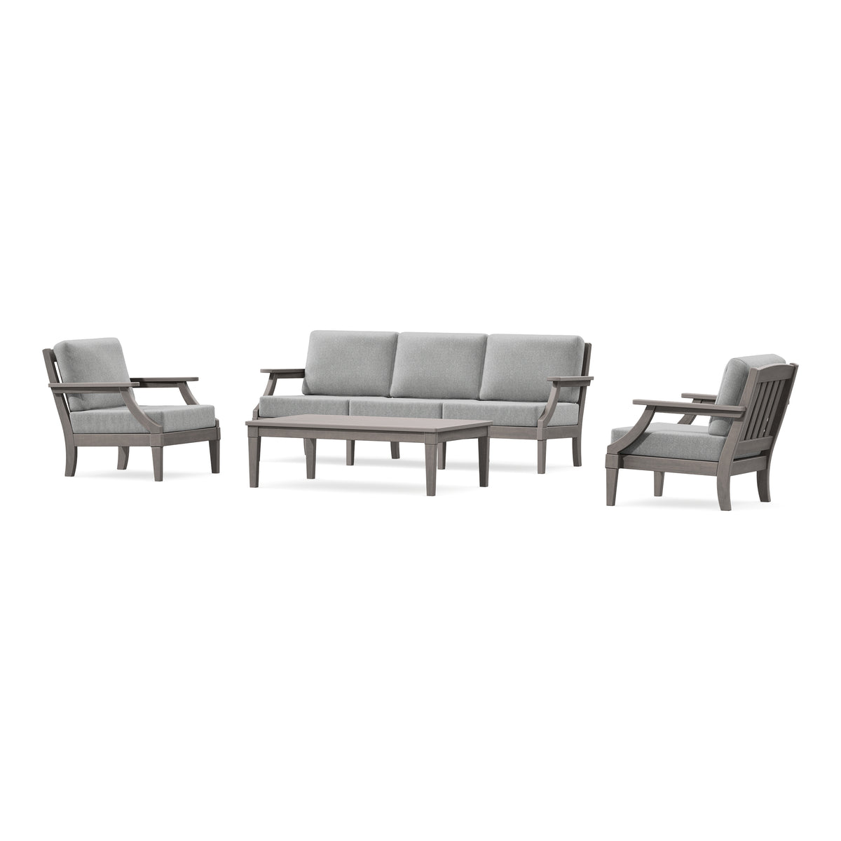 POLYWOOD PW Designer Series Estate 4-Piece Lounge Sofa Set in Driftwood / Grey Mist