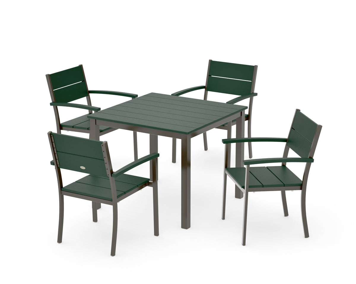 POLYWOOD Main Street 5-Piece Dining Set with Main Street 36" x 36" Dining Table in Bronze / Green