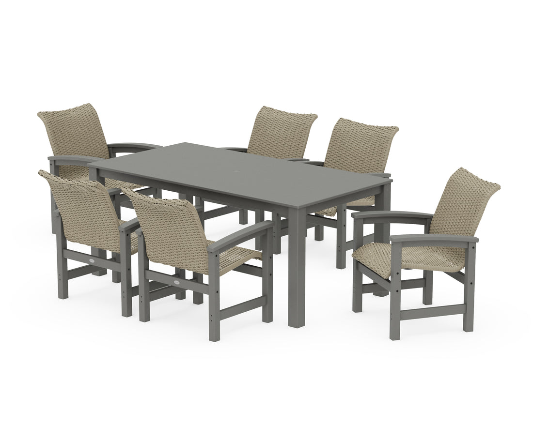 POLYWOOD Coastal Woven Arm Chair 7-Piece Parsons Dining Set in Slate Grey / Dune Grass